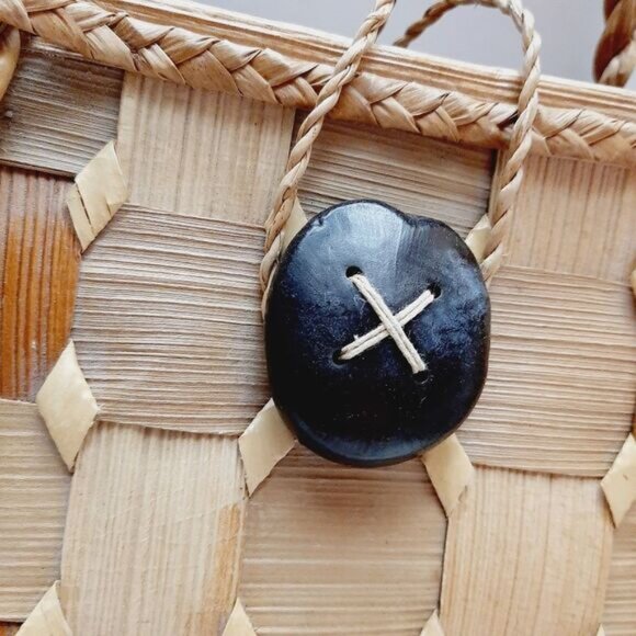 Vintage Hand Made Wide Woven Leaf Large Beach Tote Summer Bag Rope Handle Beige - Picture 5 of 15